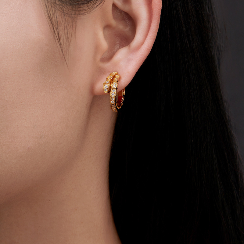 Обици във формата на змия от S925 стерлингово сребро, инкрустирани с моисанит - унисекс, елегантни