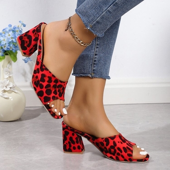 Sandale s leopard uzorkom u rimskom stilu, s okruglim nosom, debelim petom, PU gornjim dijelom