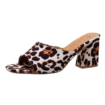 Sandale s leopard uzorkom u rimskom stilu, s okruglim nosom, debelim petom, PU gornjim dijelom