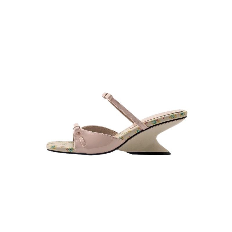 Sandale wedges în stil coreean, suprafață mată, vârf rotund, curea cu fundă, talpă din cauciuc, căptușeală din piele artificială (Toamnă 2024)