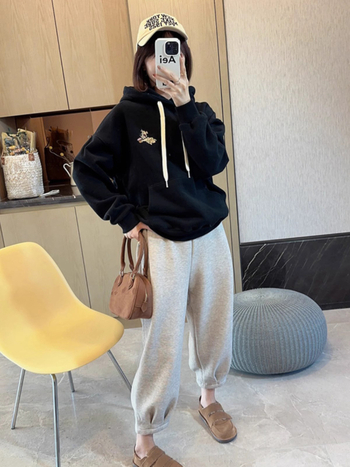 Trudničke hlače s podrškom za trbuh, cropped jogger, fleece podstava, pamuk-poliester, jesen 2024