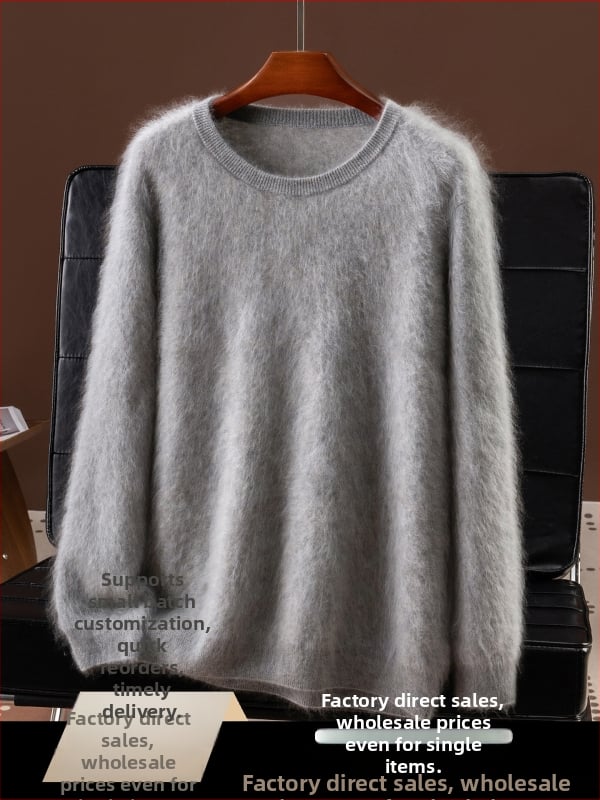 Мъжки кашмирен пуловер с кръгло деколте, свободна кройка, дълъг ръкав, 95% кашмир