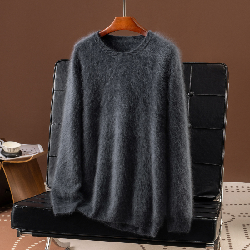 Мъжки кашмирен пуловер с кръгло деколте, свободна кройка, дълъг ръкав, 95% кашмир