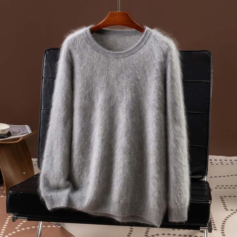 Мъжки кашмирен пуловер с кръгло деколте, свободна кройка, дълъг ръкав, 95% кашмир