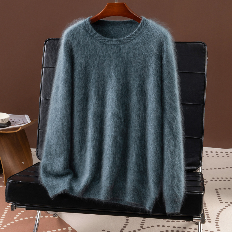Мъжки кашмирен пуловер с кръгло деколте, свободна кройка, дълъг ръкав, 95% кашмир