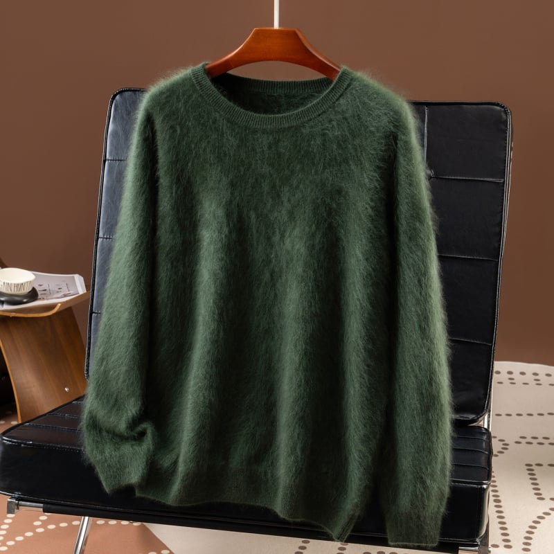 Мъжки кашмирен пуловер с кръгло деколте, свободна кройка, дълъг ръкав, 95% кашмир