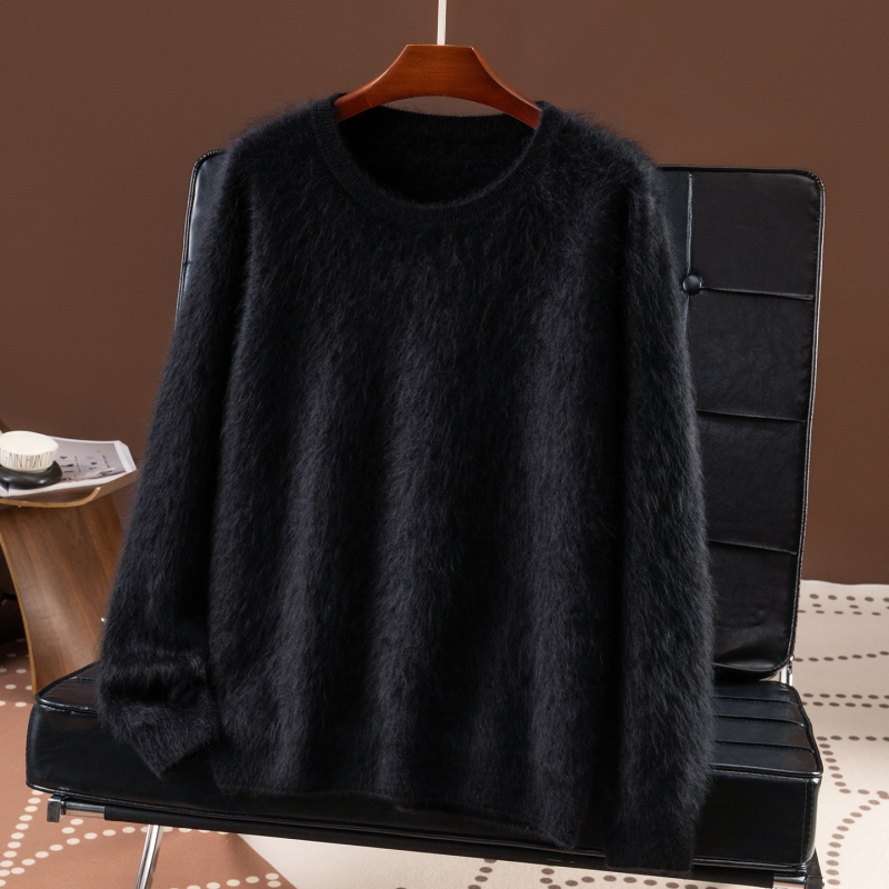 Мъжки кашмирен пуловер с кръгло деколте, свободна кройка, дълъг ръкав, 95% кашмир