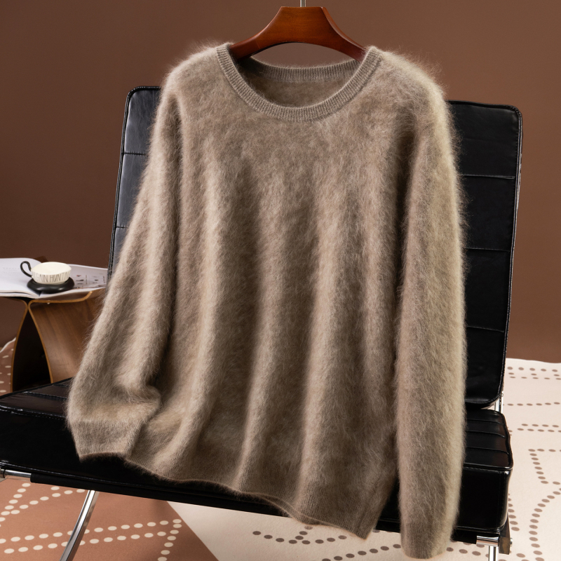 Мъжки кашмирен пуловер с кръгло деколте, свободна кройка, дълъг ръкав, 95% кашмир