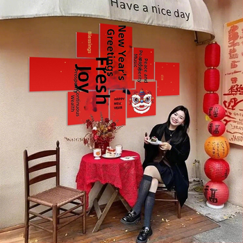 Újévi faldekoráció hátteret alkotó matrica – Ló év motívum, papír, ünnepi stílus, teremdekoráció