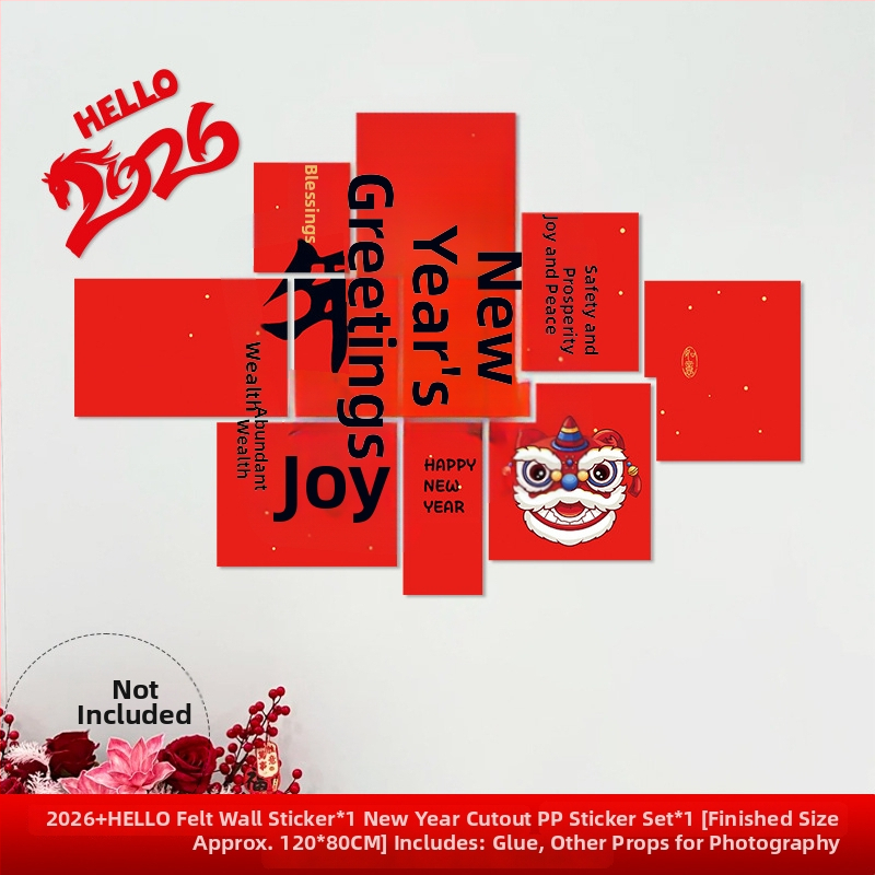 Újévi faldekoráció hátteret alkotó matrica – Ló év motívum, papír, ünnepi stílus, teremdekoráció