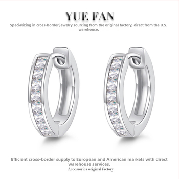 Náušnice: Geometrické kruhy z mozanitu, 1 ct, striebro S925, strih: osem sŕdc a osem šípov