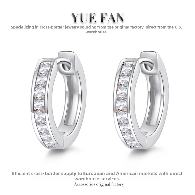 Náušnice: Geometrické kruhy z mozanitu, 1 ct, striebro S925, strih: osem sŕdc a osem šípov