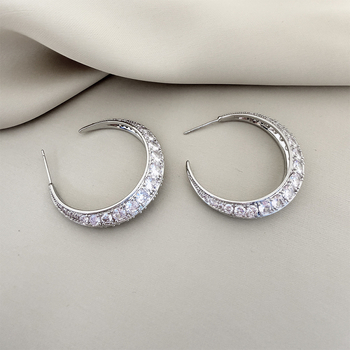 Cercei C în formă de U, zirconiu placat cu aur, din cupru, placare electroplatină, știfturi din argint 925, Brand Cherish