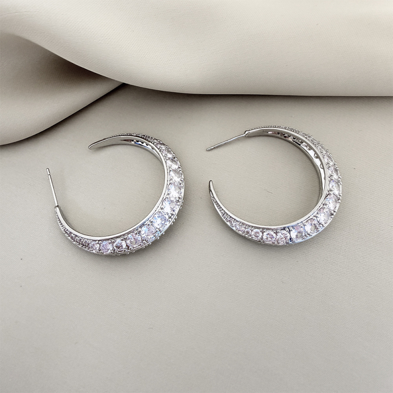 Cercei C în formă de U, zirconiu placat cu aur, din cupru, placare electroplatină, știfturi din argint 925, Brand Cherish