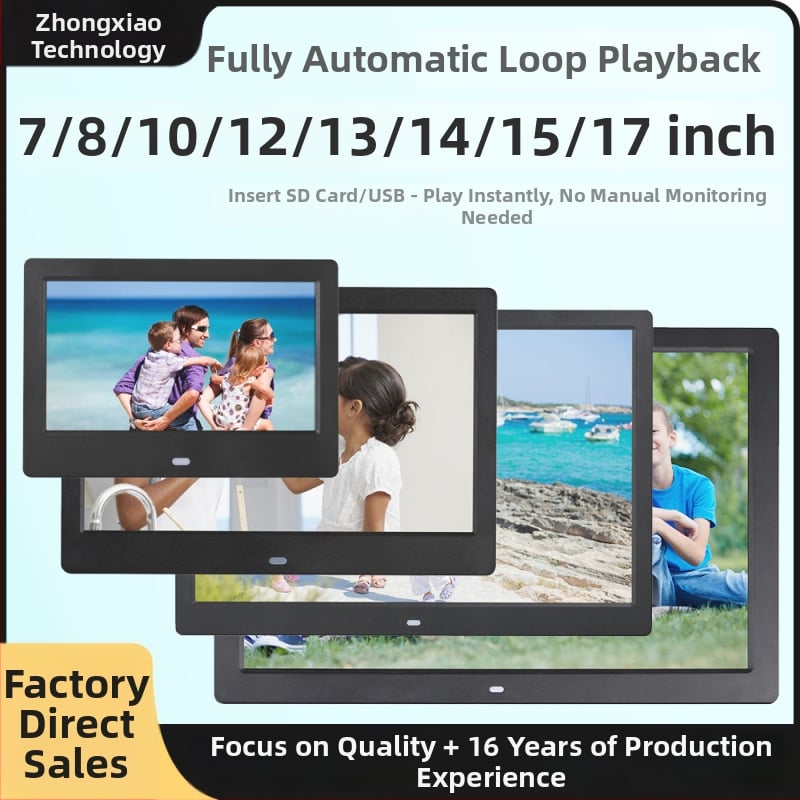 Reklám célú digitális fotókeret – 1024×600, HD LED LCD, lejátszik zenét és videót, SD/USB/TF támogatott, 16:9