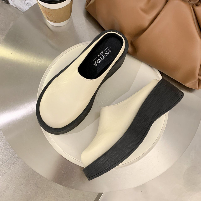 Sandale cu platformă vintage, partea superioară PU, talpă din cauciuc, căptușeală din microfibră, vârf rotund, stil coreean