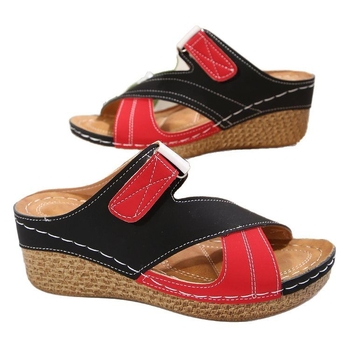 Libu ženske sandale s okruglim prstom, debeli klinasti potplat, Velcro kopča