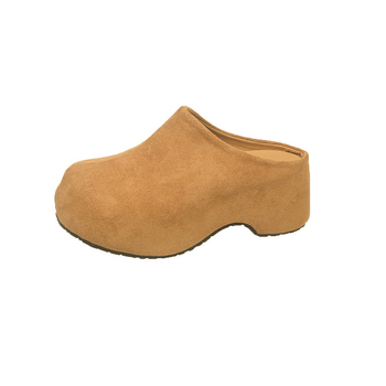 Pantofi femei cu talpă groasă, în stil Birkenstock, vârf închis, partea superioară din nubuk, vârf rotund, talpă din cauciuc, căptușeală din fibră superioară, toamnă 2025