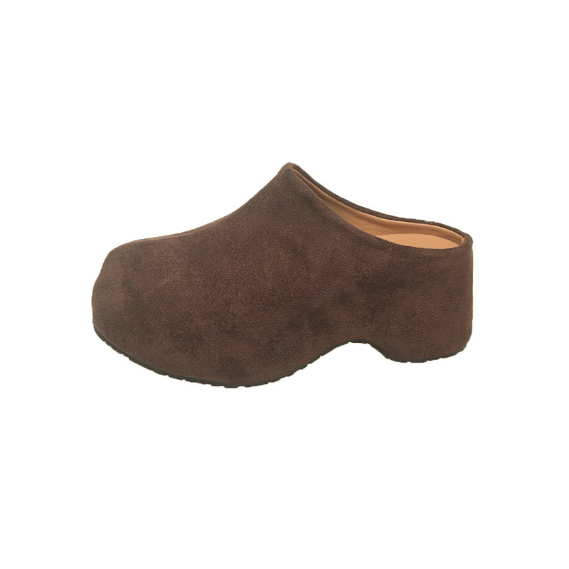 Pantofi femei cu talpă groasă, în stil Birkenstock, vârf închis, partea superioară din nubuk, vârf rotund, talpă din cauciuc, căptușeală din fibră superioară, toamnă 2025