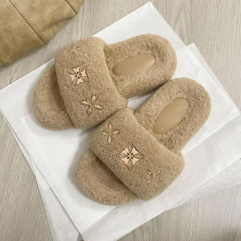 Plišane papuče s plišastim gornjim dijelom, kvadratni nos, debeli PU potplat, unutarnji materijal: super vlakno, korejski stil