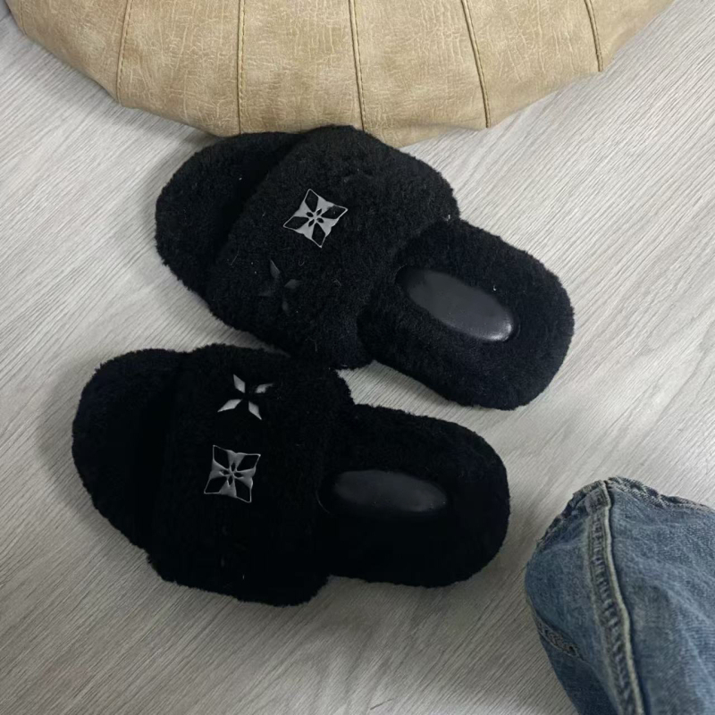 Plišane papuče s plišastim gornjim dijelom, kvadratni nos, debeli PU potplat, unutarnji materijal: super vlakno, korejski stil