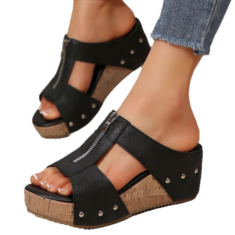 Női vastag talpú papucs hal formájú lábujjjal, PU felső rész, gumírozott talp, mindennapi viselet