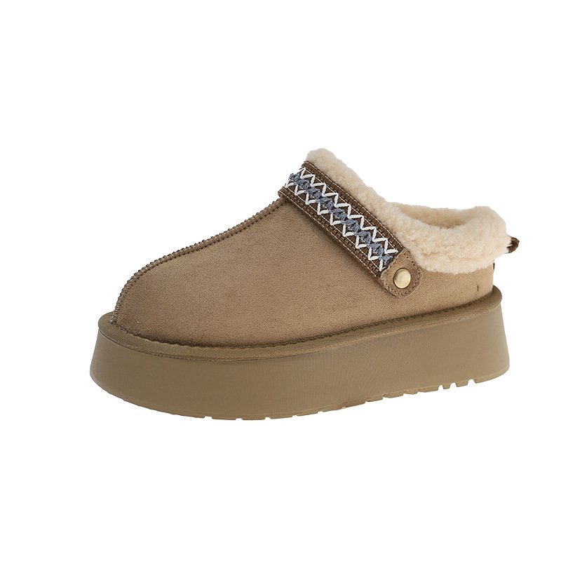 Női plüss papucs vastag talppal, velúr felső, belső bársony bélés, gumi talp, kerek orr, koreai stílus