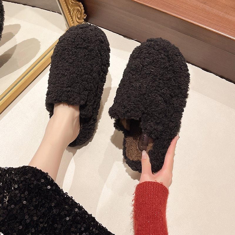 Női otthoni papucs műszőrme, leopard mintával, kerek orrú, gumírozott talppal, minimalist stílus