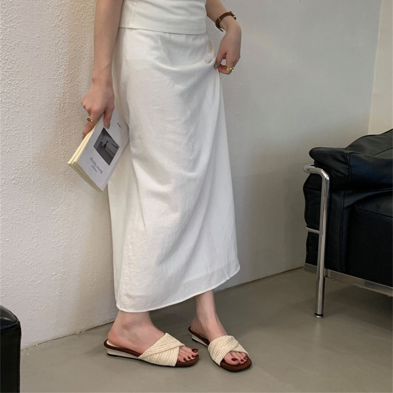 Sandale s ravnim tipom, gornji materijal Super Fiber, okrugli vrh, gumasti potplat, korejski stil, ljeto 2025
