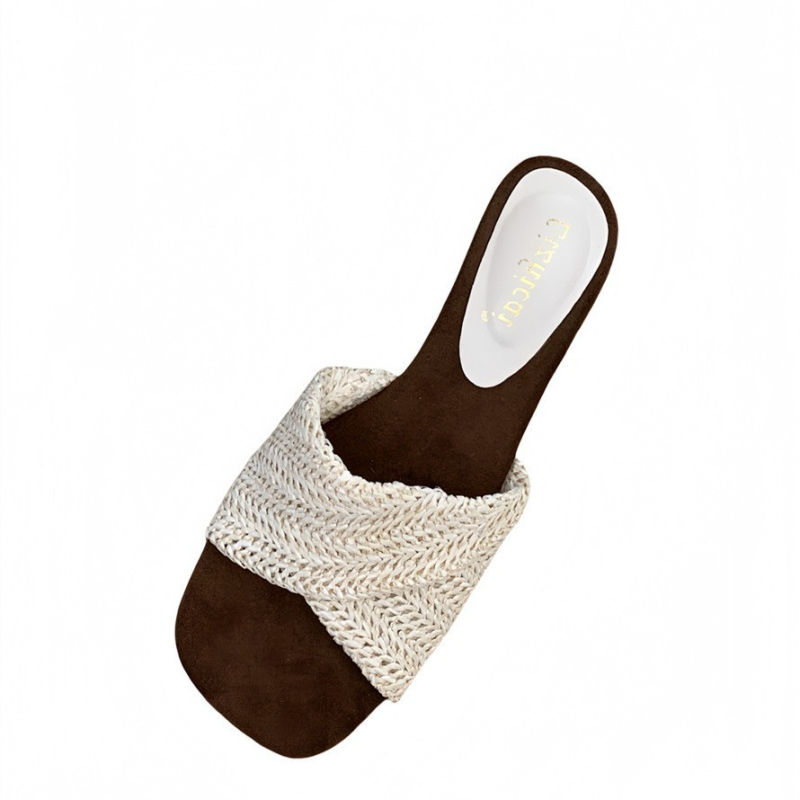 Sandale s ravnim tipom, gornji materijal Super Fiber, okrugli vrh, gumasti potplat, korejski stil, ljeto 2025