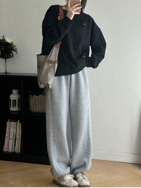 Huiyunmei kismama nadrág kötő- és rugalmas derékkal, egyenes szabású, vastag fleece belsővel, téli meleg, laza, kényelmes (50-70% pamut, 30-50% poliészter)