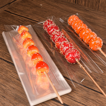 Pungi transparente pentru ambalarea bețișoarelor cu fructe caramelizate — ambalare manuală, personalizare disponibilă, brand Paper love, licență de producție Zhejiangxk16-204-00047