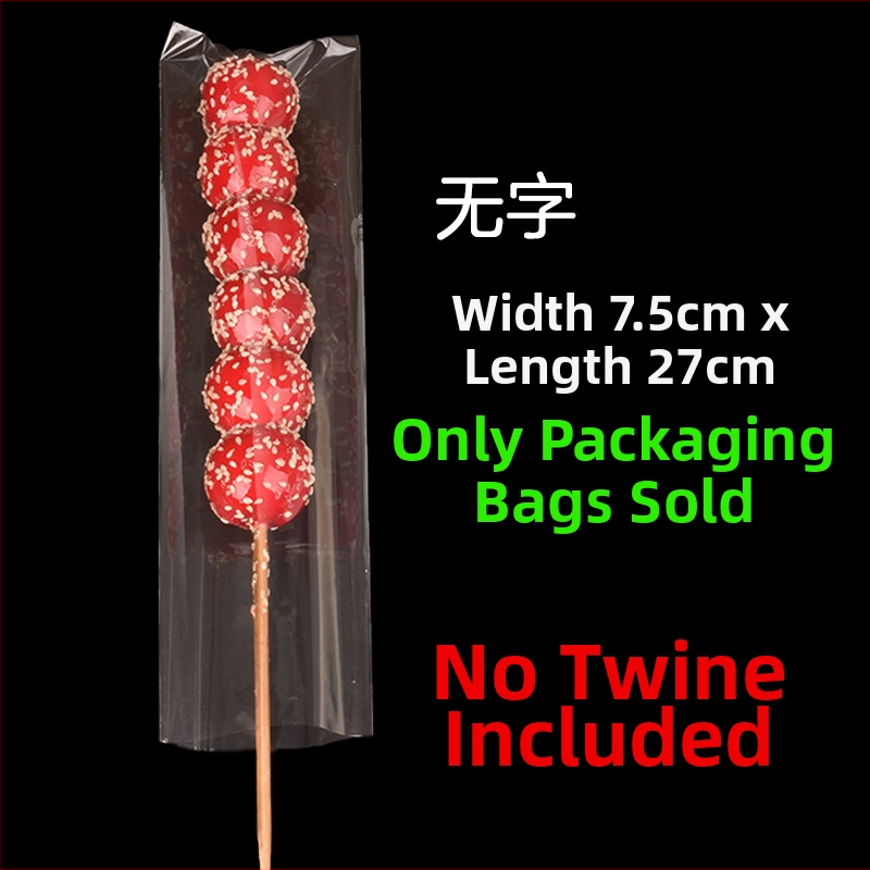 Pungi transparente pentru ambalarea bețișoarelor cu fructe caramelizate — ambalare manuală, personalizare disponibilă, brand Paper love, licență de producție Zhejiangxk16-204-00047