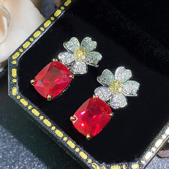 Σκουλαρίκια με σχέδιο λουλουδιού, βάση από χαλκό και καρφί S925 ασήμι, επεξεργασία με διαμάντια