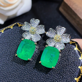 Σκουλαρίκια με σχέδιο λουλουδιού, βάση από χαλκό και καρφί S925 ασήμι, επεξεργασία με διαμάντια