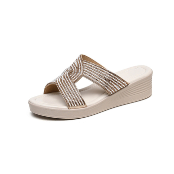 Női kristályos köves klín szandálok, poliuretán talp, belső plüss