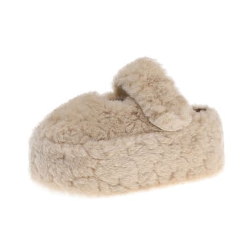 Női vastag talpú szőrös papucs Baotou orrúval, plüss felső, gumírozott talp, belső műszál rövid plüss, tél 2025