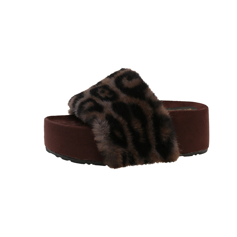Papuče s leopardovim uzorkom i krznom, EVA potplat debljine 8 cm, za vanjsku upotrebu, jesen 2025