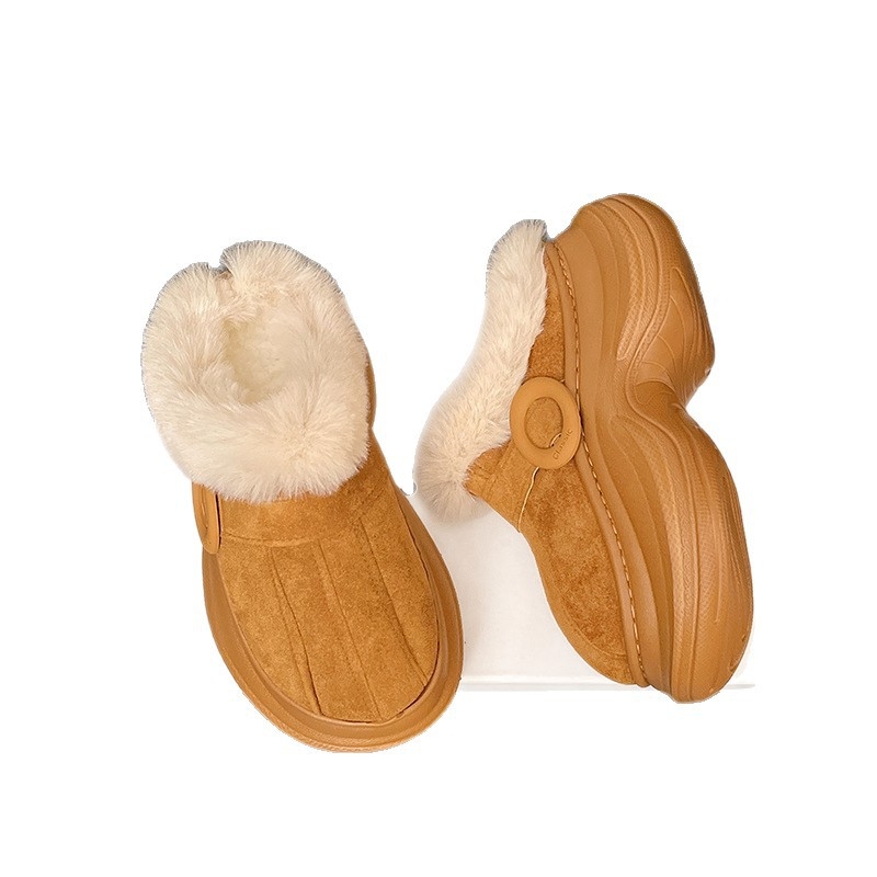 Női vastag talpú papucs, plüss béléssel, nubuk felsőrész marhából, kerek orr, gumírozott talp — tél 2025