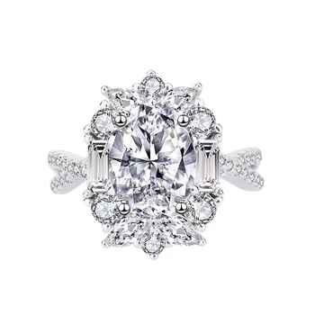 Pár esküvői gyűrűkészlet ovális Moissanite imitációs gyűrűkkel, klaszter gyűrűk. Anyag: réz; Bevonat: elektroplakolás; Stílus: egyszerű; Pár számára