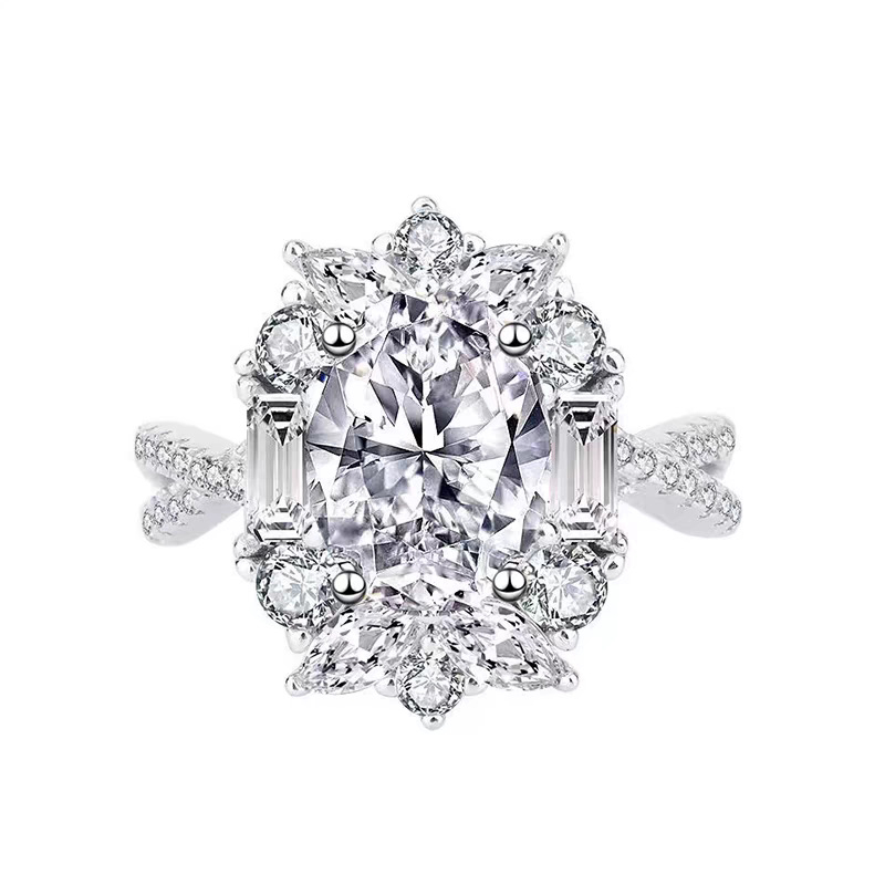 Pár esküvői gyűrűkészlet ovális Moissanite imitációs gyűrűkkel, klaszter gyűrűk. Anyag: réz; Bevonat: elektroplakolás; Stílus: egyszerű; Pár számára