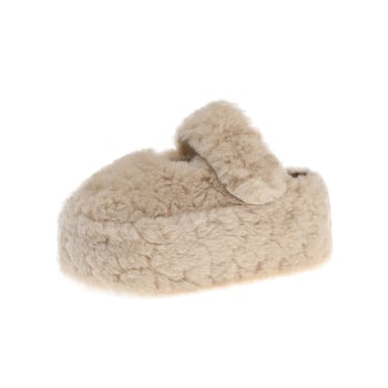 Női suede papucs plüss belsővel, kerek orr, slip-on, 7 cm magasságot növelő gumitalp