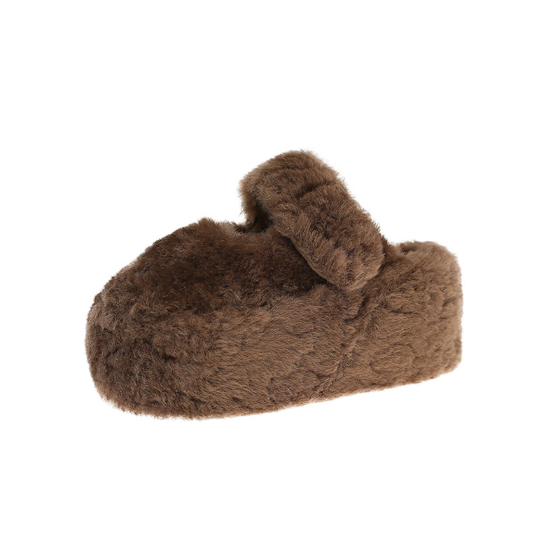 Női suede papucs plüss belsővel, kerek orr, slip-on, 7 cm magasságot növelő gumitalp