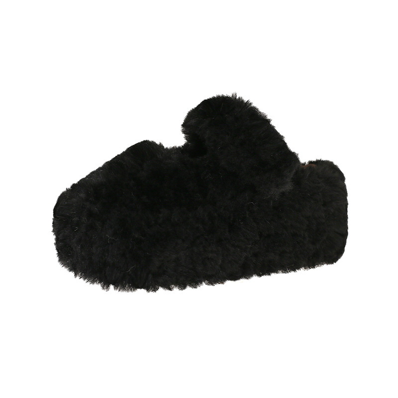 Női suede papucs plüss belsővel, kerek orr, slip-on, 7 cm magasságot növelő gumitalp