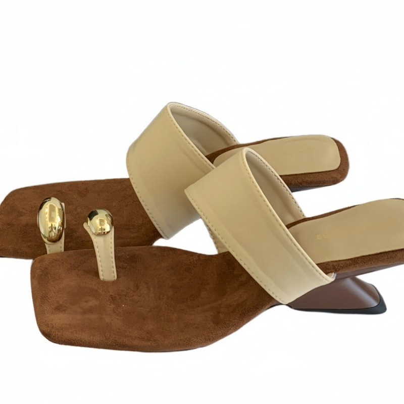 Sandale cu bretea simplă, vârf pătrat, stil coreean, talpă din cauciuc