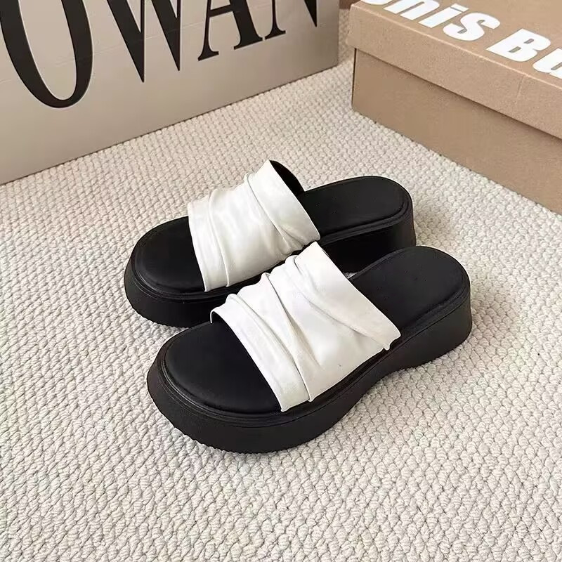 Ženske platforme sandale s debelim potplatom za ljeto – zaobljena vršna prsta, casual stil, gornji PU, unutarnji PU, đon od gume