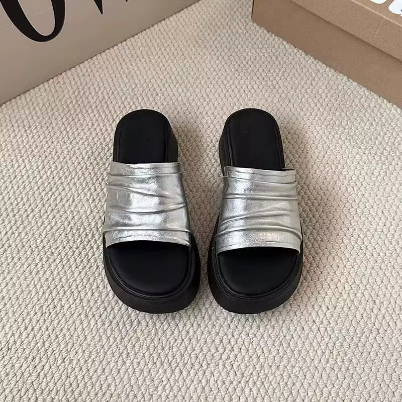 Ženske platforme sandale s debelim potplatom za ljeto – zaobljena vršna prsta, casual stil, gornji PU, unutarnji PU, đon od gume