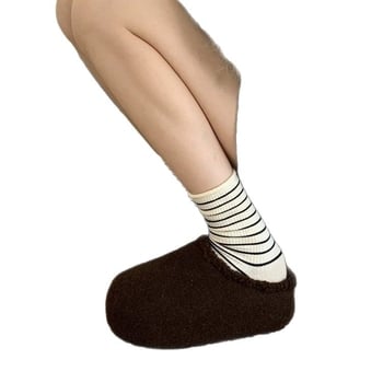 Női velúr vastag talpú slip‑on cipő gumitalppal, belső mű rövid plüss, kerek orr, mindennapi stílus