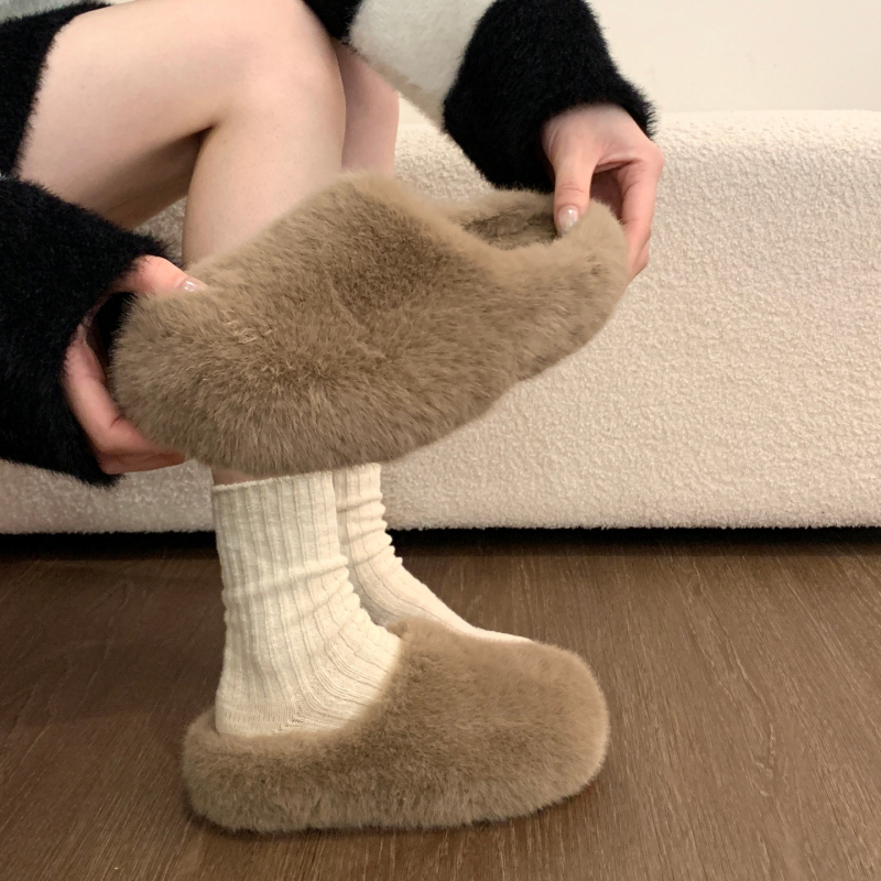 Női Baotou sörtés papucs, kültéri viselet, Felsőrész: műszőrszövet; Belső: pamut; Talp: gumi; Téli 2025