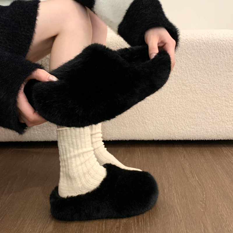 Női Baotou sörtés papucs, kültéri viselet, Felsőrész: műszőrszövet; Belső: pamut; Talp: gumi; Téli 2025